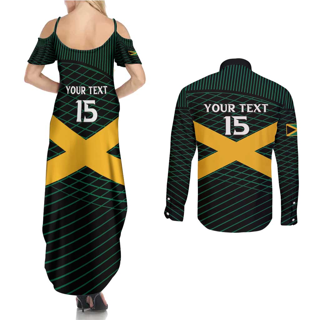 Jamaica Rugby Custom Couples Matching Summer Maxi Dress and Long Sleeve Button Shirt Go Jamaica Crocs Go