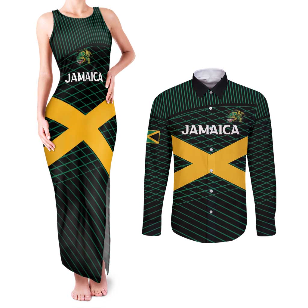 Jamaica Rugby Custom Couples Matching Tank Maxi Dress and Long Sleeve Button Shirt Go Jamaica Crocs Go