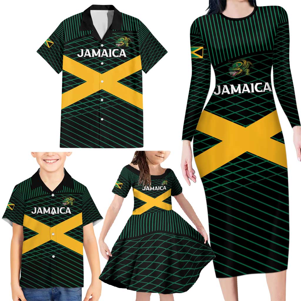 Jamaica Rugby Custom Family Matching Long Sleeve Bodycon Dress and Hawaiian Shirt Go Jamaica Crocs Go
