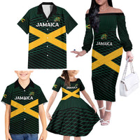 Jamaica Rugby Custom Family Matching Off The Shoulder Long Sleeve Dress and Hawaiian Shirt Go Jamaica Crocs Go