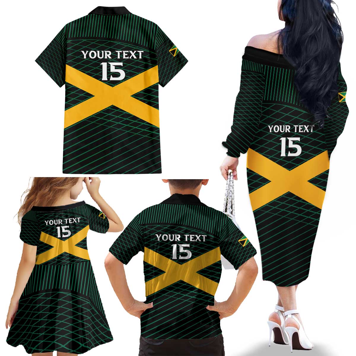Jamaica Rugby Custom Family Matching Off The Shoulder Long Sleeve Dress and Hawaiian Shirt Go Jamaica Crocs Go