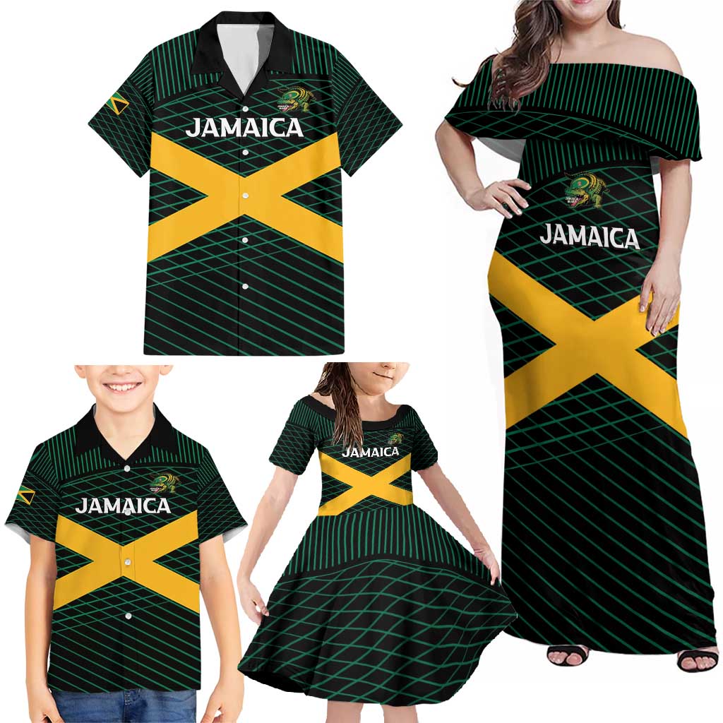 Jamaica Rugby Custom Family Matching Off Shoulder Maxi Dress and Hawaiian Shirt Go Jamaica Crocs Go