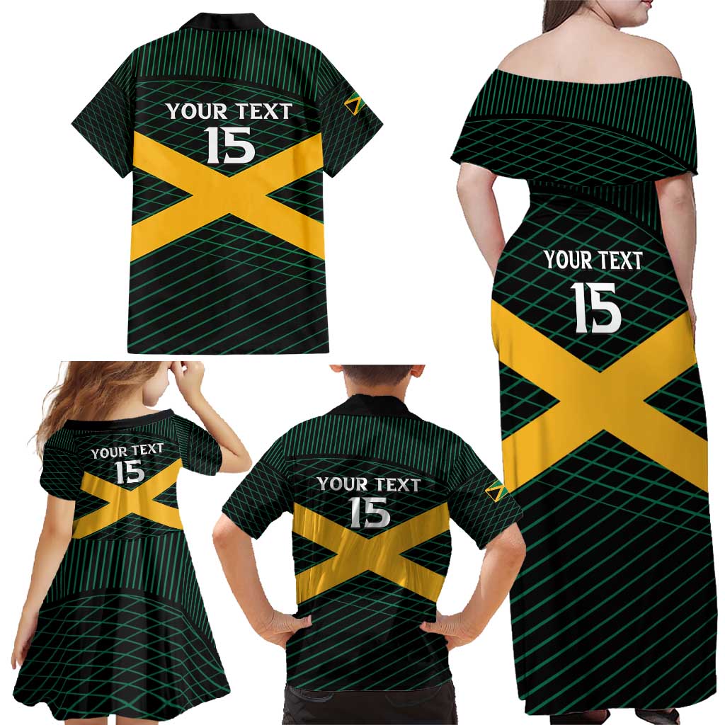 Jamaica Rugby Custom Family Matching Off Shoulder Maxi Dress and Hawaiian Shirt Go Jamaica Crocs Go