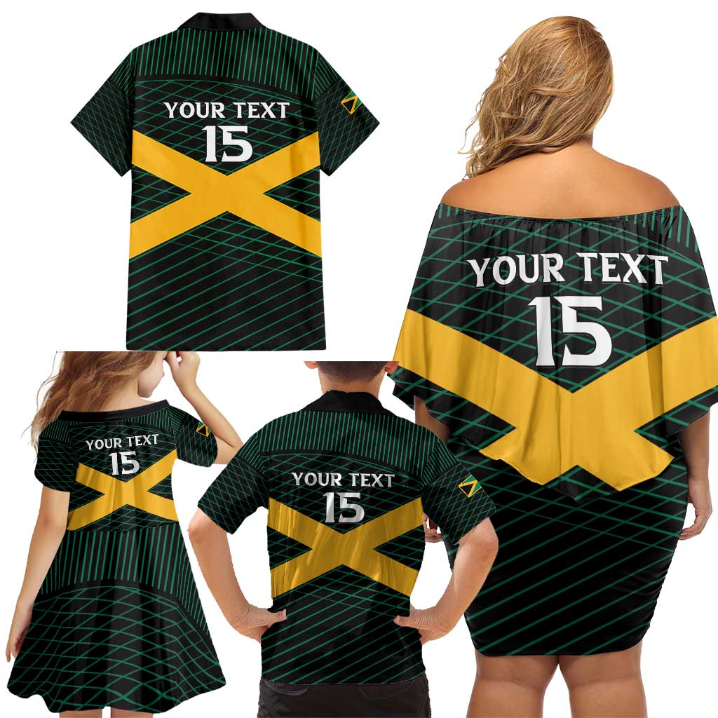 Jamaica Rugby Custom Family Matching Off Shoulder Short Dress and Hawaiian Shirt Go Jamaica Crocs Go