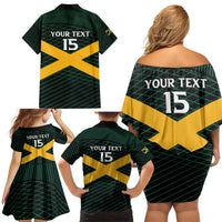 Jamaica Rugby Custom Family Matching Off Shoulder Short Dress and Hawaiian Shirt Go Jamaica Crocs Go