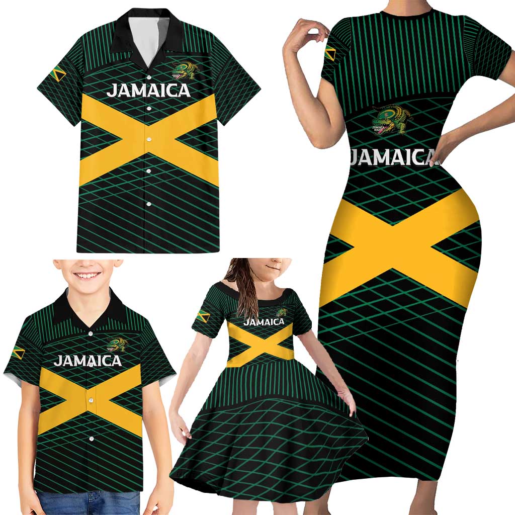 Jamaica Rugby Custom Family Matching Short Sleeve Bodycon Dress and Hawaiian Shirt Go Jamaica Crocs Go