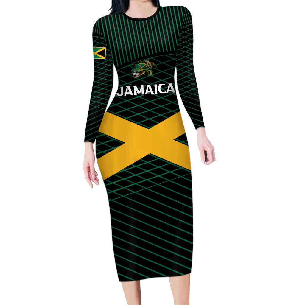 Jamaica Rugby Custom Long Sleeve Bodycon Dress Go Jamaica Crocs Go