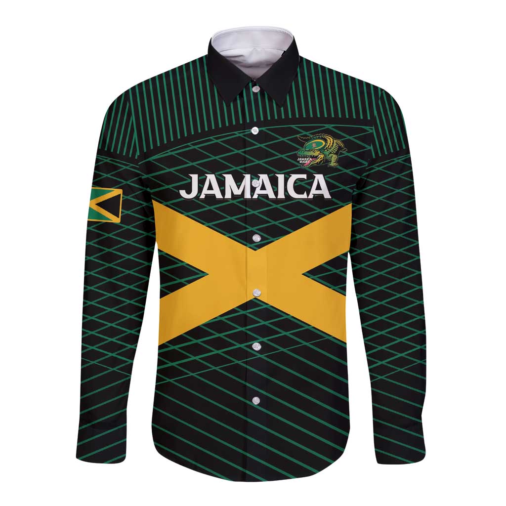 Jamaica Rugby Custom Long Sleeve Button Shirt Go Jamaica Crocs Go