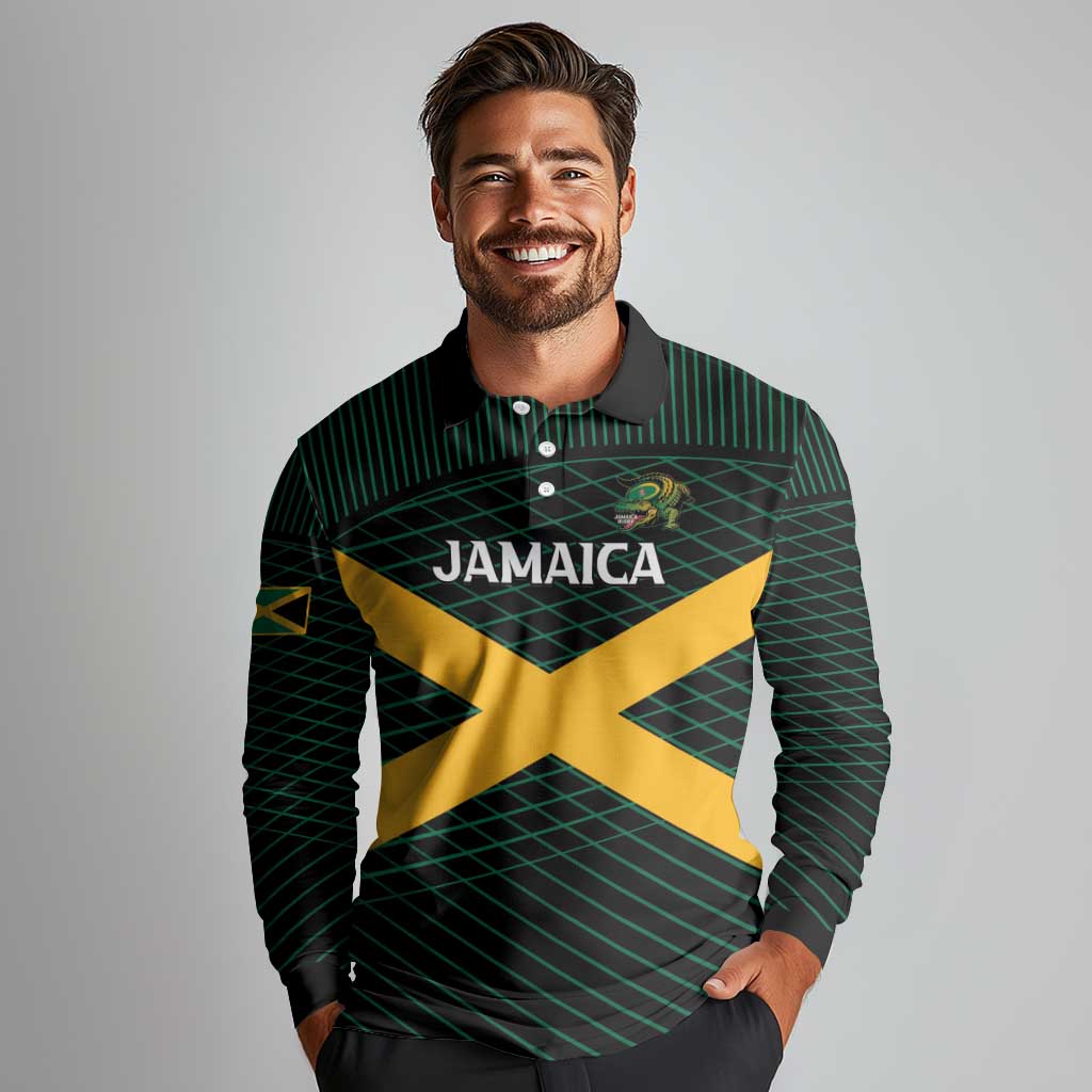 Jamaica Rugby Custom Long Sleeve Polo Shirt Go Jamaica Crocs Go
