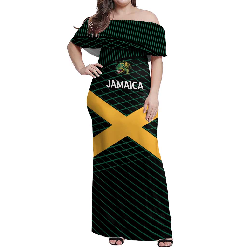 Jamaica Rugby Custom Off Shoulder Maxi Dress Go Jamaica Crocs Go