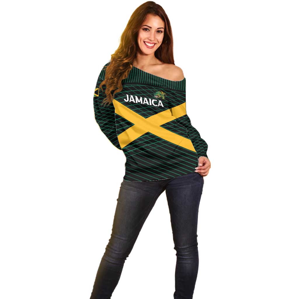 Jamaica Rugby Custom Off Shoulder Sweater Go Jamaica Crocs Go