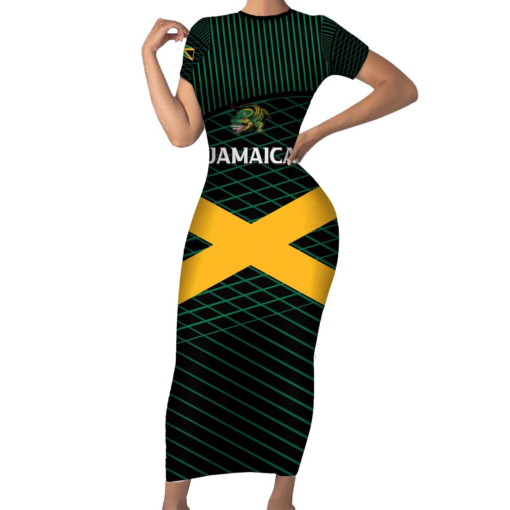 Jamaica Rugby Custom Short Sleeve Bodycon Dress Go Jamaica Crocs Go