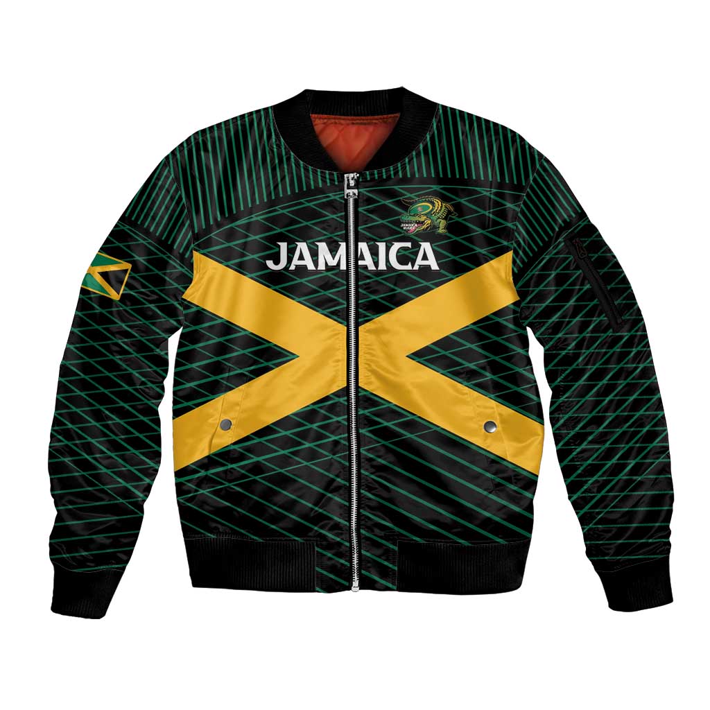 Jamaica Rugby Custom Sleeve Zip Bomber Jacket Go Jamaica Crocs Go