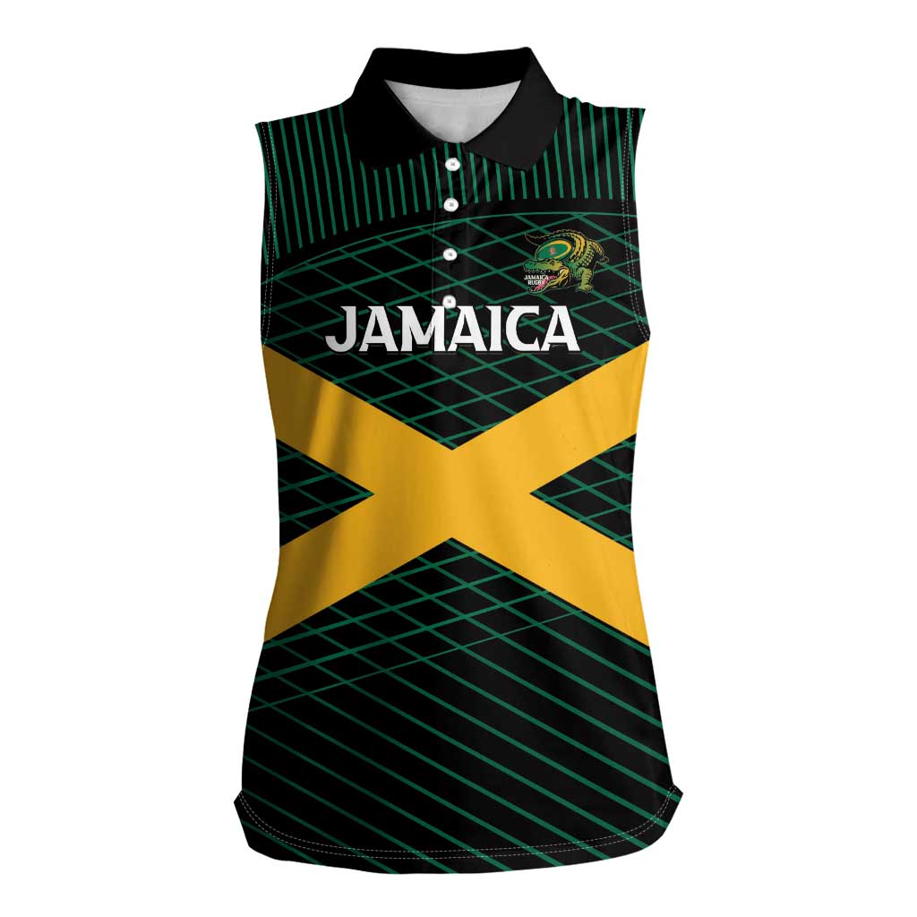 Jamaica Rugby Custom Women Sleeveless Polo Shirt Go Jamaica Crocs Go