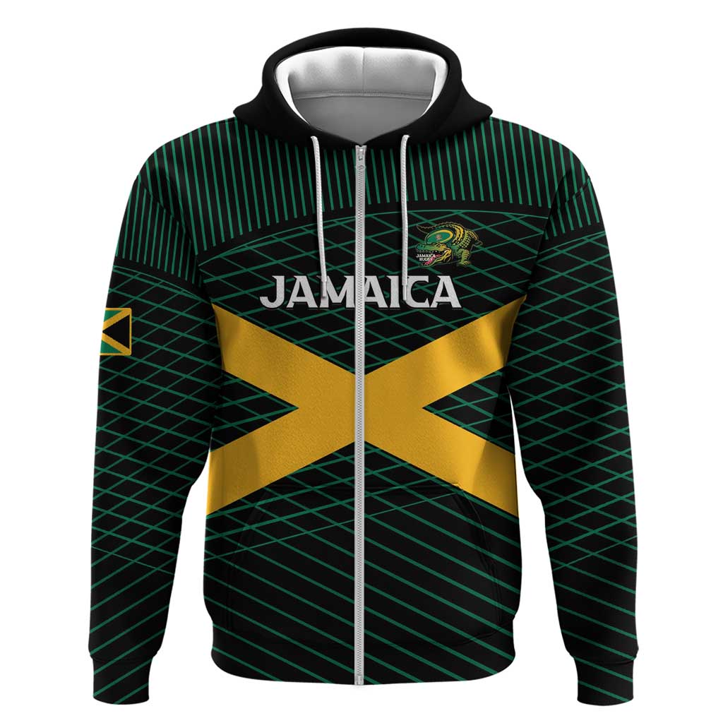 Jamaica Rugby Custom Zip Hoodie Go Jamaica Crocs Go