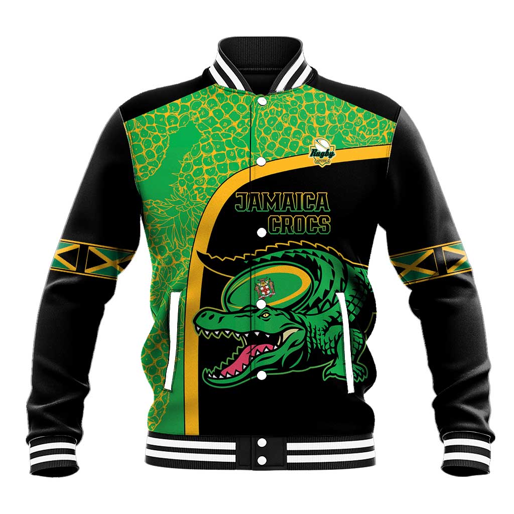 Jamaica Rugby Custom Baseball Jacket Go Jamaica Crocs - Pineapple Pattern