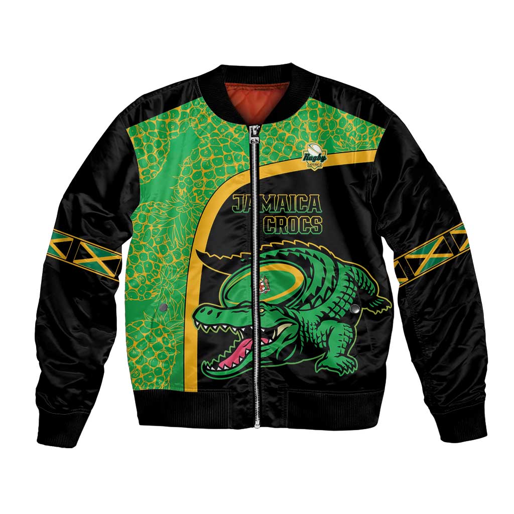 Jamaica Rugby Custom Bomber Jacket Go Jamaica Crocs - Pineapple Pattern