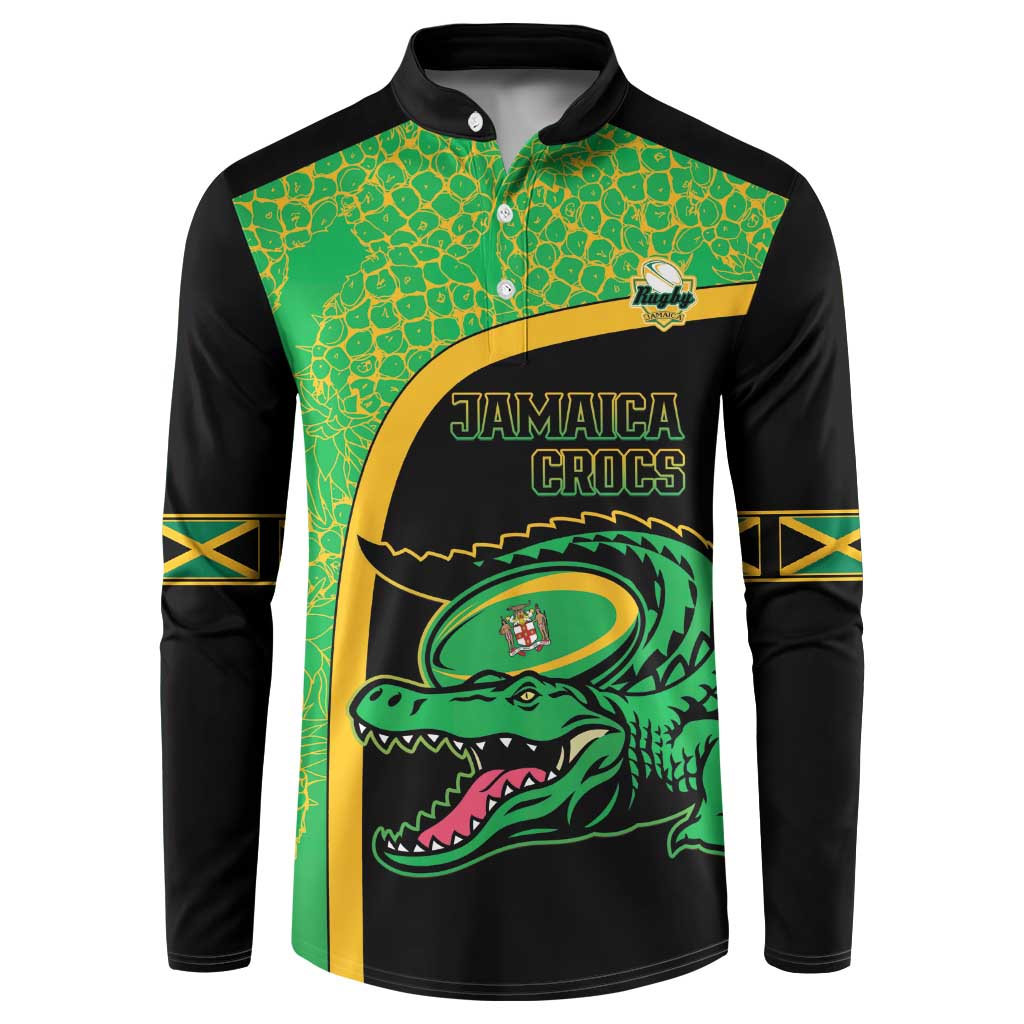 Jamaica Rugby Custom Button Sweatshirt Go Jamaica Crocs - Pineapple Pattern