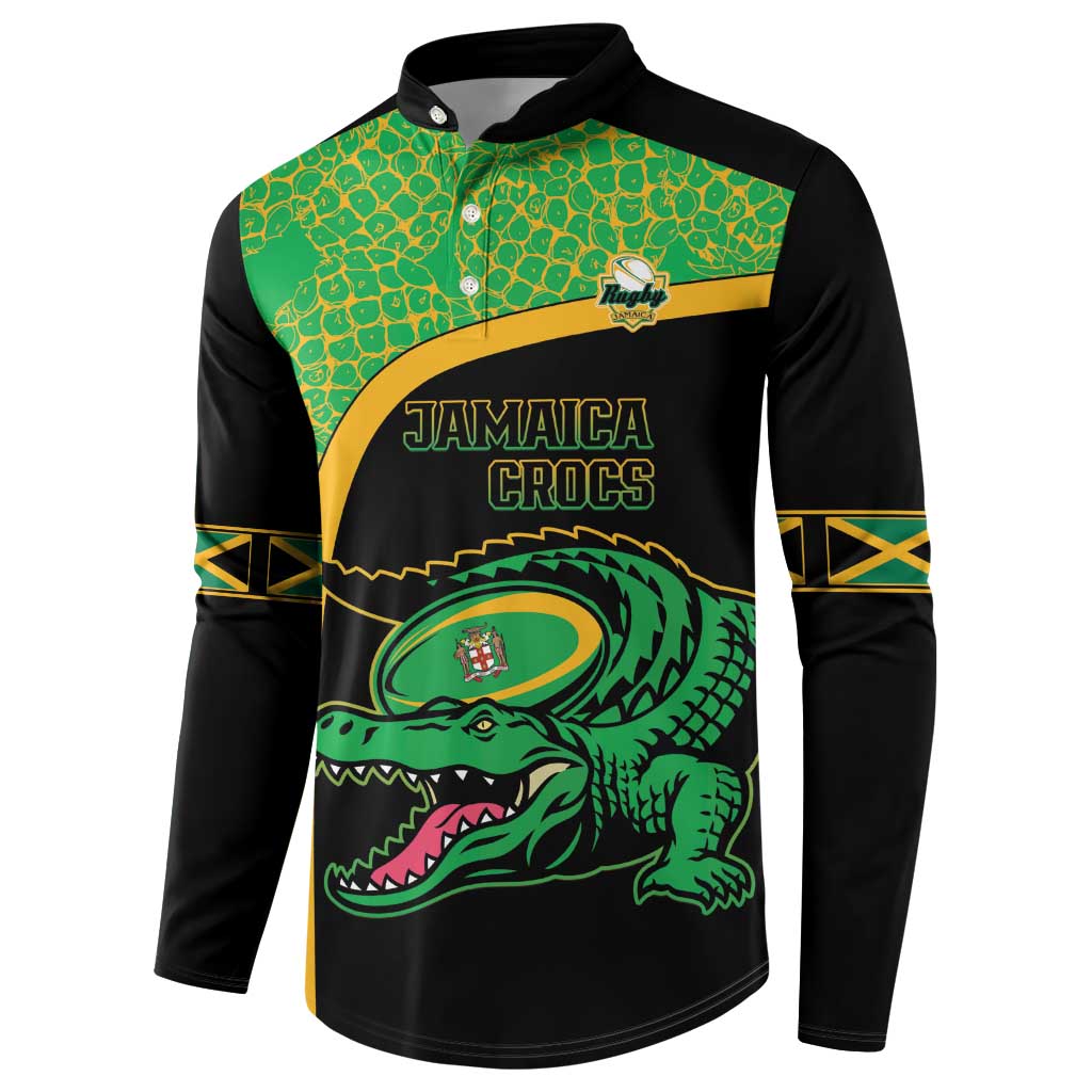 Jamaica Rugby Custom Button Sweatshirt Go Jamaica Crocs - Pineapple Pattern