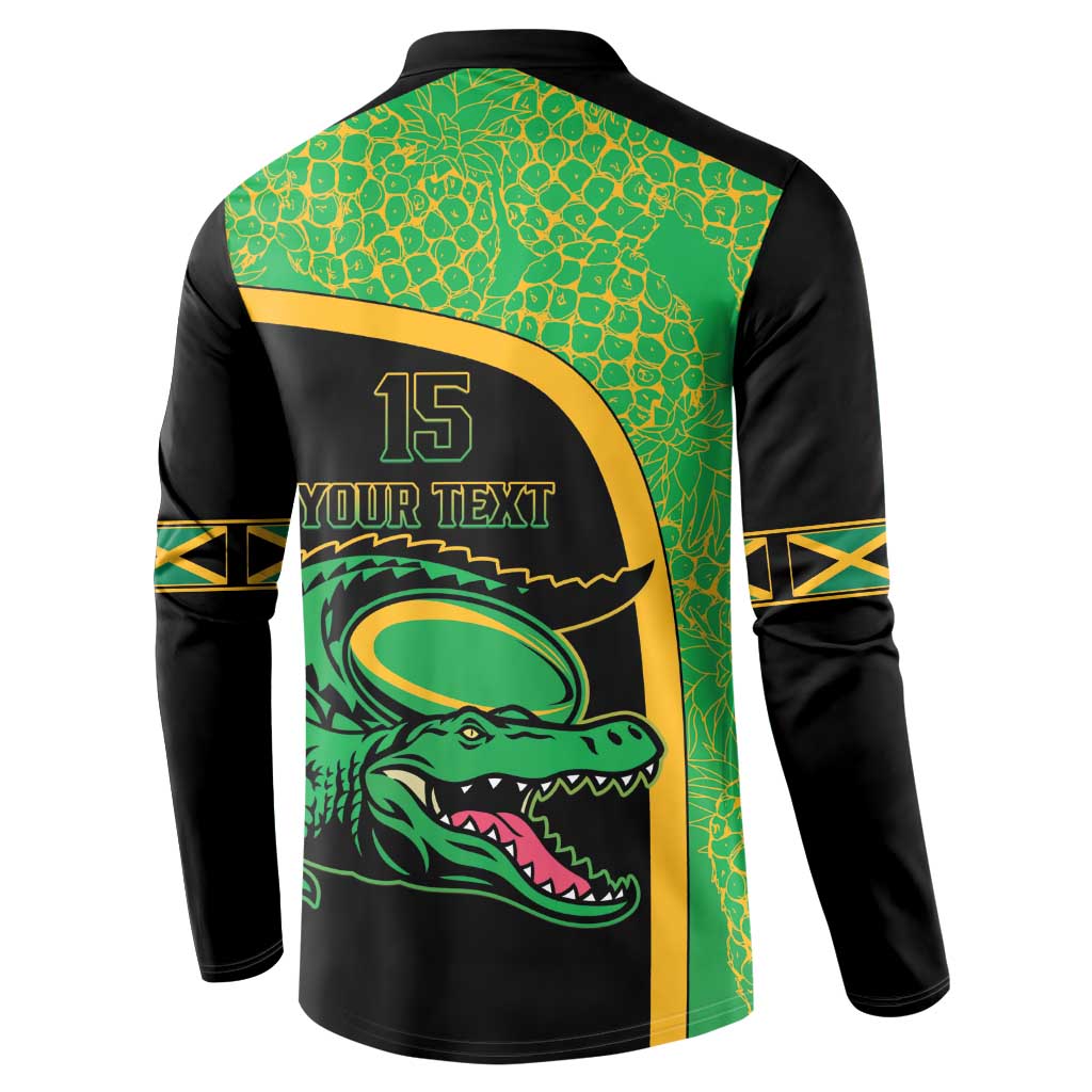 Jamaica Rugby Custom Button Sweatshirt Go Jamaica Crocs - Pineapple Pattern
