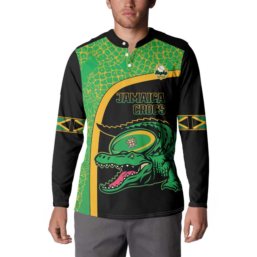 Jamaica Rugby Custom Button Sweatshirt Go Jamaica Crocs - Pineapple Pattern