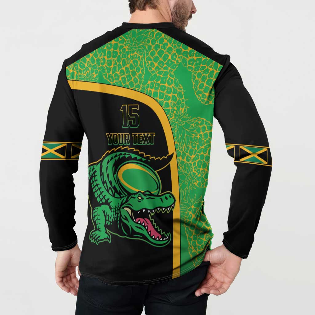 Jamaica Rugby Custom Button Sweatshirt Go Jamaica Crocs - Pineapple Pattern