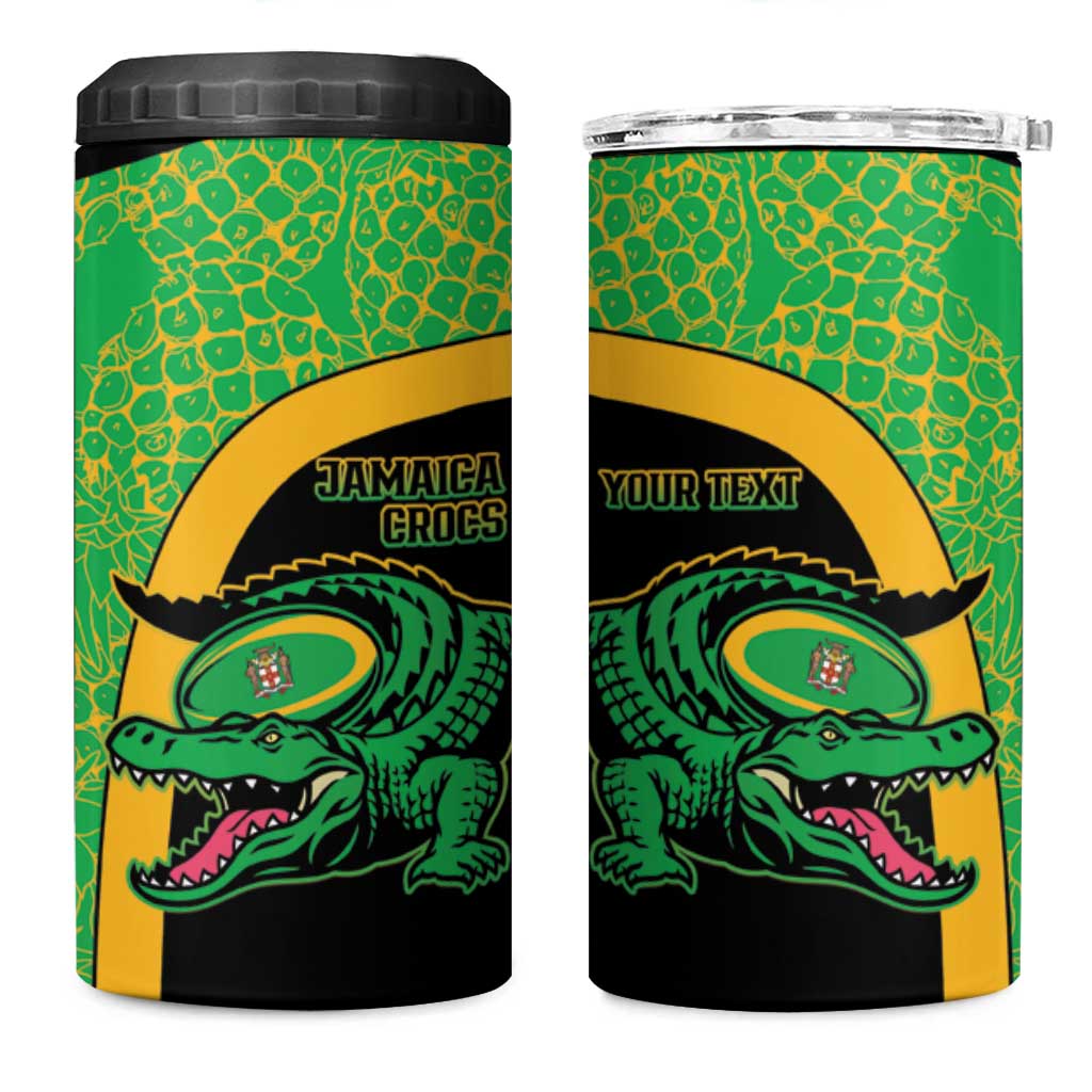 Jamaica Rugby Custom 4 in 1 Can Cooler Tumbler Go Jamaica Crocs - Pineapple Pattern
