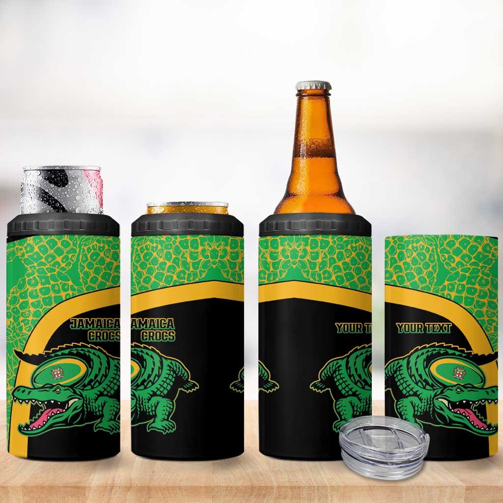 Jamaica Rugby Custom 4 in 1 Can Cooler Tumbler Go Jamaica Crocs - Pineapple Pattern