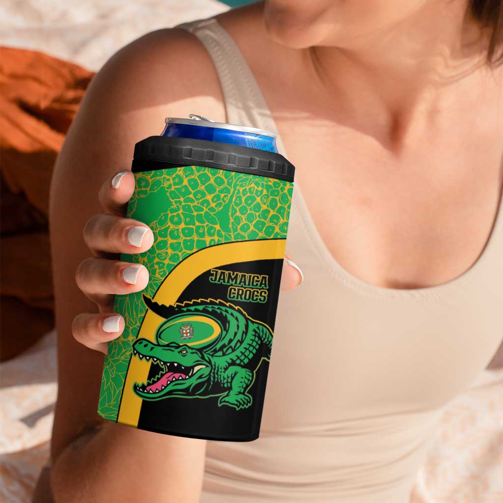 Jamaica Rugby Custom 4 in 1 Can Cooler Tumbler Go Jamaica Crocs - Pineapple Pattern