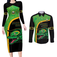 Jamaica Rugby Custom Couples Matching Long Sleeve Bodycon Dress and Long Sleeve Button Shirt Go Jamaica Crocs - Pineapple Pattern