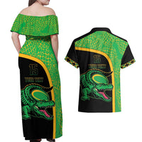 Jamaica Rugby Custom Couples Matching Off Shoulder Maxi Dress and Hawaiian Shirt Go Jamaica Crocs - Pineapple Pattern