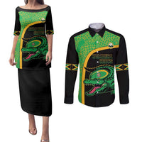 Jamaica Rugby Custom Couples Matching Puletasi and Long Sleeve Button Shirt Go Jamaica Crocs - Pineapple Pattern