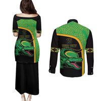 Jamaica Rugby Custom Couples Matching Puletasi and Long Sleeve Button Shirt Go Jamaica Crocs - Pineapple Pattern