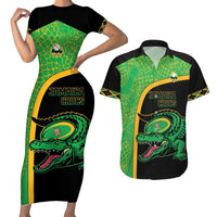 Jamaica Rugby Custom Couples Matching Short Sleeve Bodycon Dress and Hawaiian Shirt Go Jamaica Crocs - Pineapple Pattern