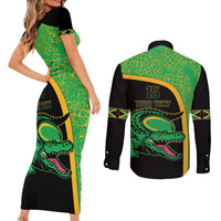 Jamaica Rugby Custom Couples Matching Short Sleeve Bodycon Dress and Long Sleeve Button Shirt Go Jamaica Crocs - Pineapple Pattern