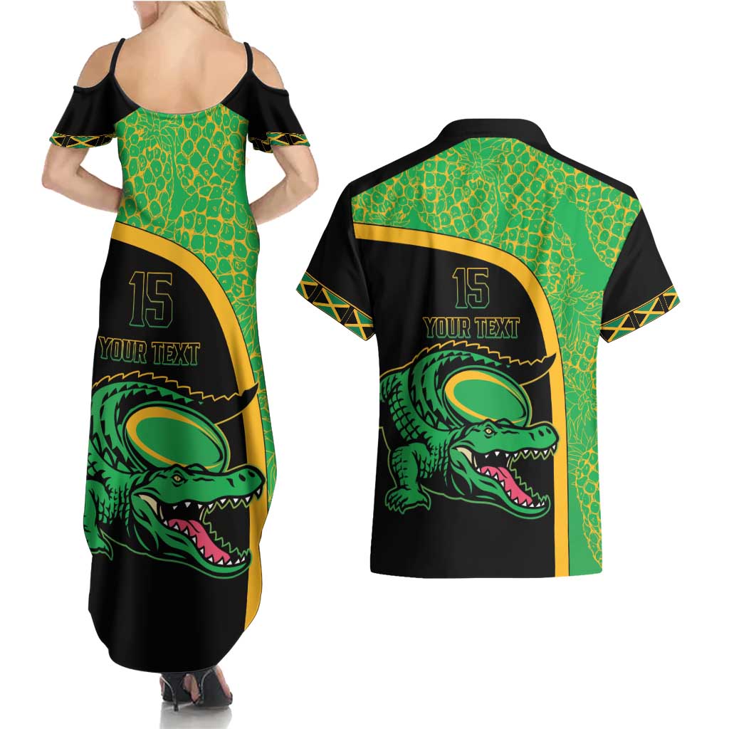 Jamaica Rugby Custom Couples Matching Summer Maxi Dress and Hawaiian Shirt Go Jamaica Crocs - Pineapple Pattern