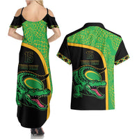 Jamaica Rugby Custom Couples Matching Summer Maxi Dress and Hawaiian Shirt Go Jamaica Crocs - Pineapple Pattern
