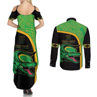 Jamaica Rugby Custom Couples Matching Summer Maxi Dress and Long Sleeve Button Shirt Go Jamaica Crocs - Pineapple Pattern