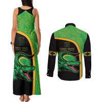 Jamaica Rugby Custom Couples Matching Tank Maxi Dress and Long Sleeve Button Shirt Go Jamaica Crocs - Pineapple Pattern