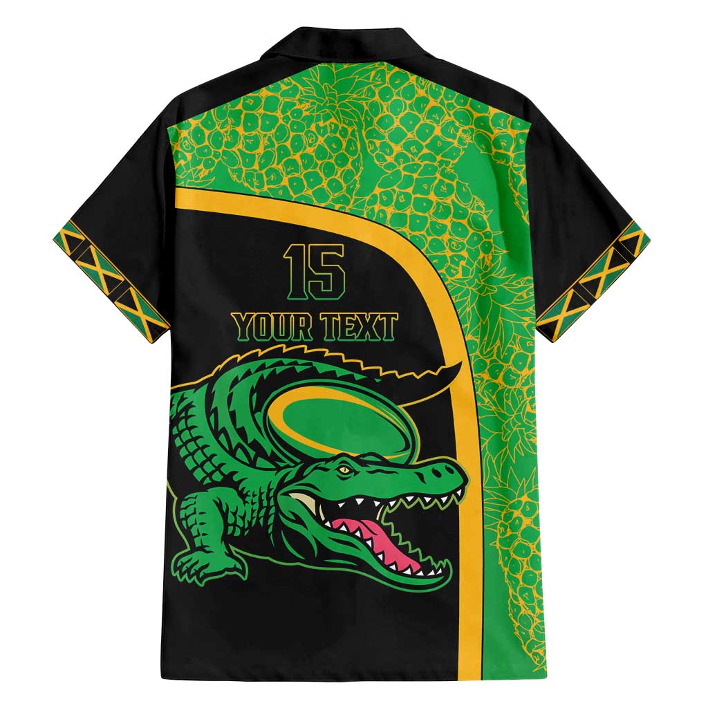 Jamaica Rugby Custom Family Matching Long Sleeve Bodycon Dress and Hawaiian Shirt Go Jamaica Crocs - Pineapple Pattern
