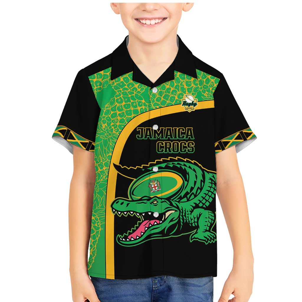 Jamaica Rugby Custom Family Matching Mermaid Dress and Hawaiian Shirt Go Jamaica Crocs - Pineapple Pattern