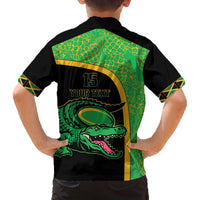 Jamaica Rugby Custom Family Matching Off The Shoulder Long Sleeve Dress and Hawaiian Shirt Go Jamaica Crocs - Pineapple Pattern