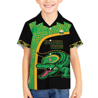 Jamaica Rugby Custom Family Matching Off The Shoulder Long Sleeve Dress and Hawaiian Shirt Go Jamaica Crocs - Pineapple Pattern