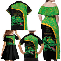 Jamaica Rugby Custom Family Matching Off Shoulder Maxi Dress and Hawaiian Shirt Go Jamaica Crocs - Pineapple Pattern