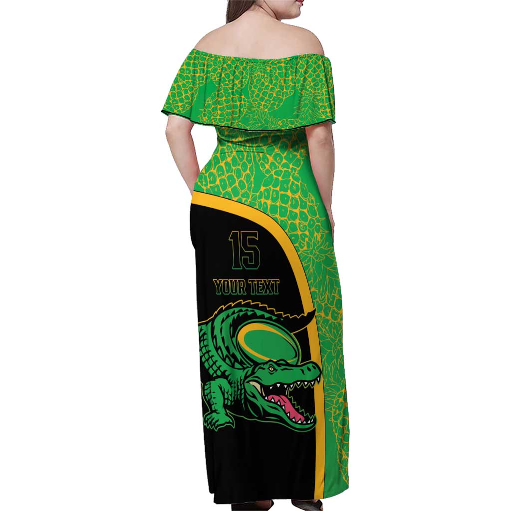 Jamaica Rugby Custom Family Matching Off Shoulder Maxi Dress and Hawaiian Shirt Go Jamaica Crocs - Pineapple Pattern