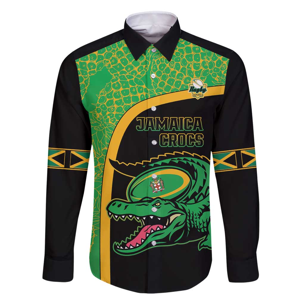 Jamaica Rugby Custom Family Matching Puletasi and Hawaiian Shirt Go Jamaica Crocs - Pineapple Pattern