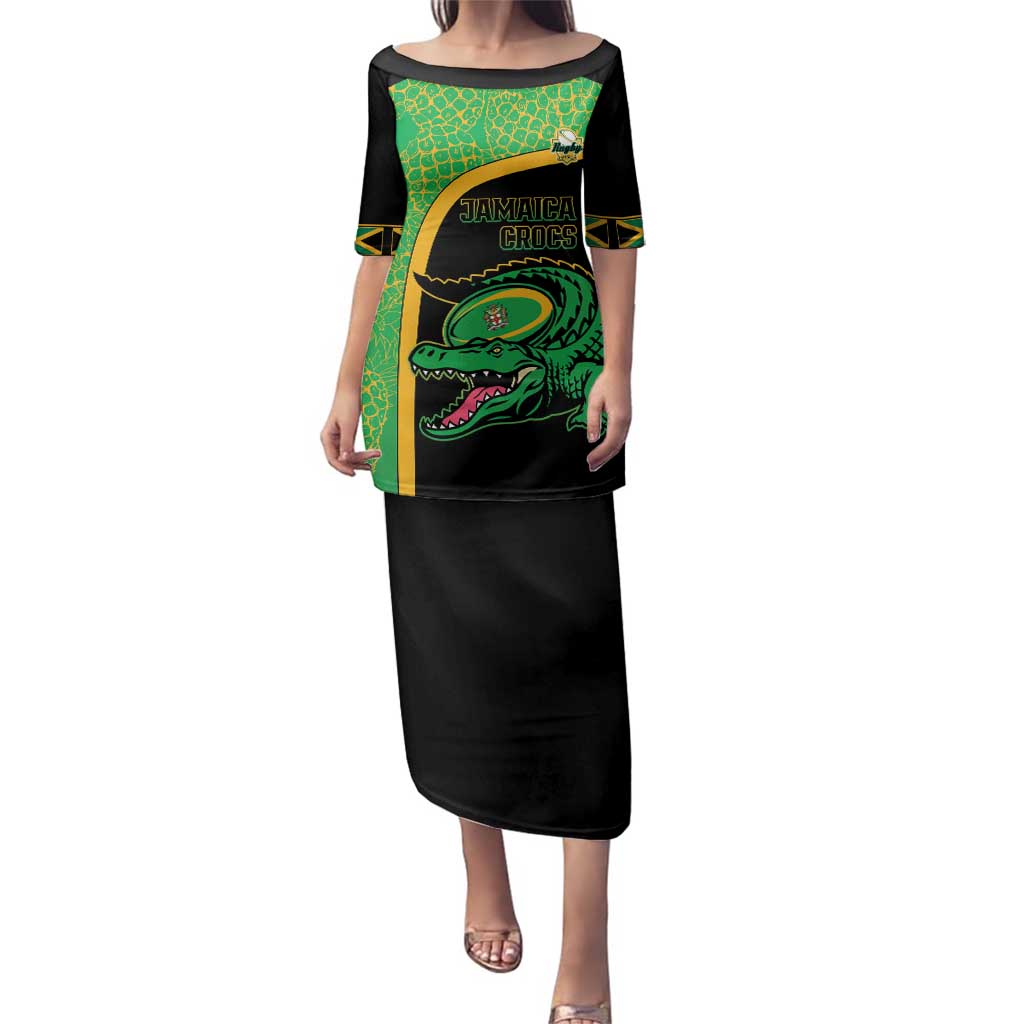 Jamaica Rugby Custom Family Matching Puletasi and Hawaiian Shirt Go Jamaica Crocs - Pineapple Pattern