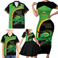 Jamaica Rugby Custom Family Matching Short Sleeve Bodycon Dress and Hawaiian Shirt Go Jamaica Crocs - Pineapple Pattern