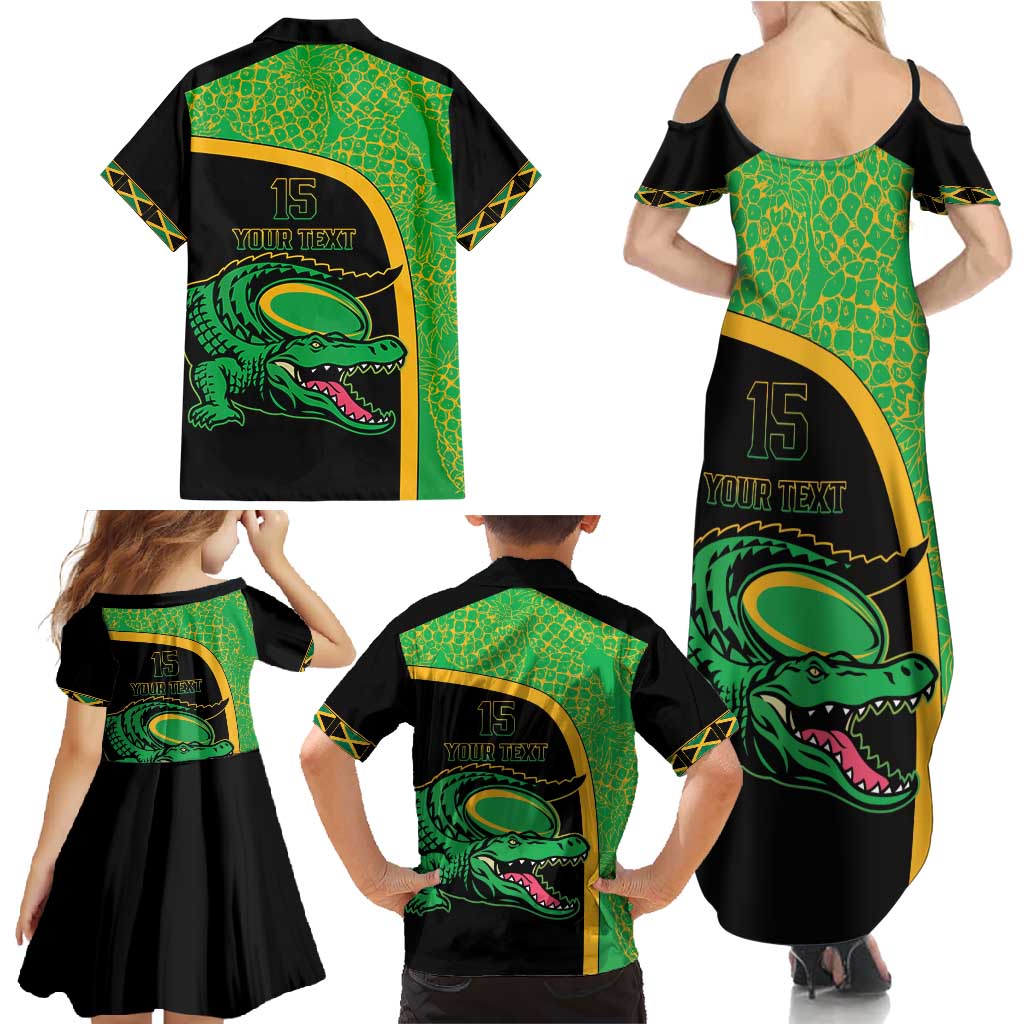 Jamaica Rugby Custom Family Matching Summer Maxi Dress and Hawaiian Shirt Go Jamaica Crocs - Pineapple Pattern