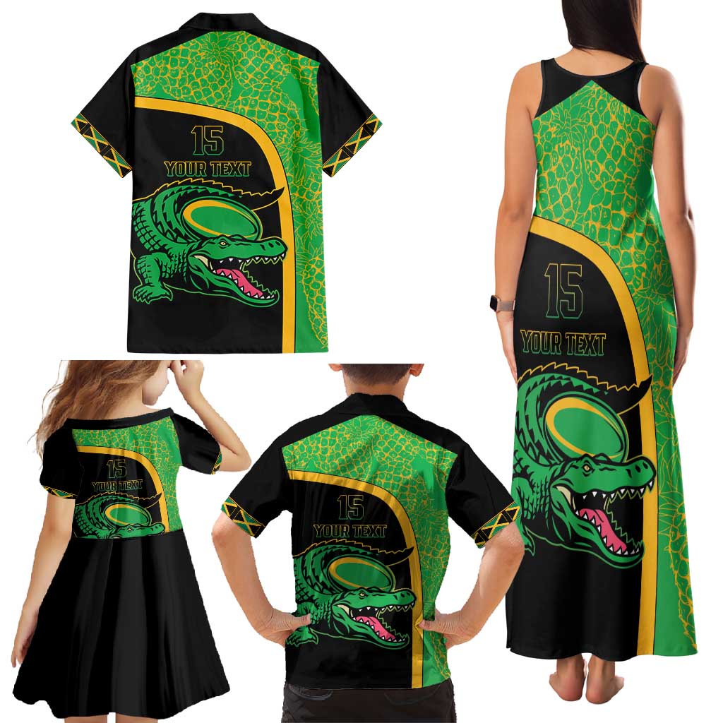 Jamaica Rugby Custom Family Matching Tank Maxi Dress and Hawaiian Shirt Go Jamaica Crocs - Pineapple Pattern
